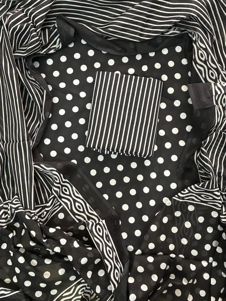 Pure Cotton Hand Block Printed Unstitched Suit Set with Soft Cotton Dupatta
