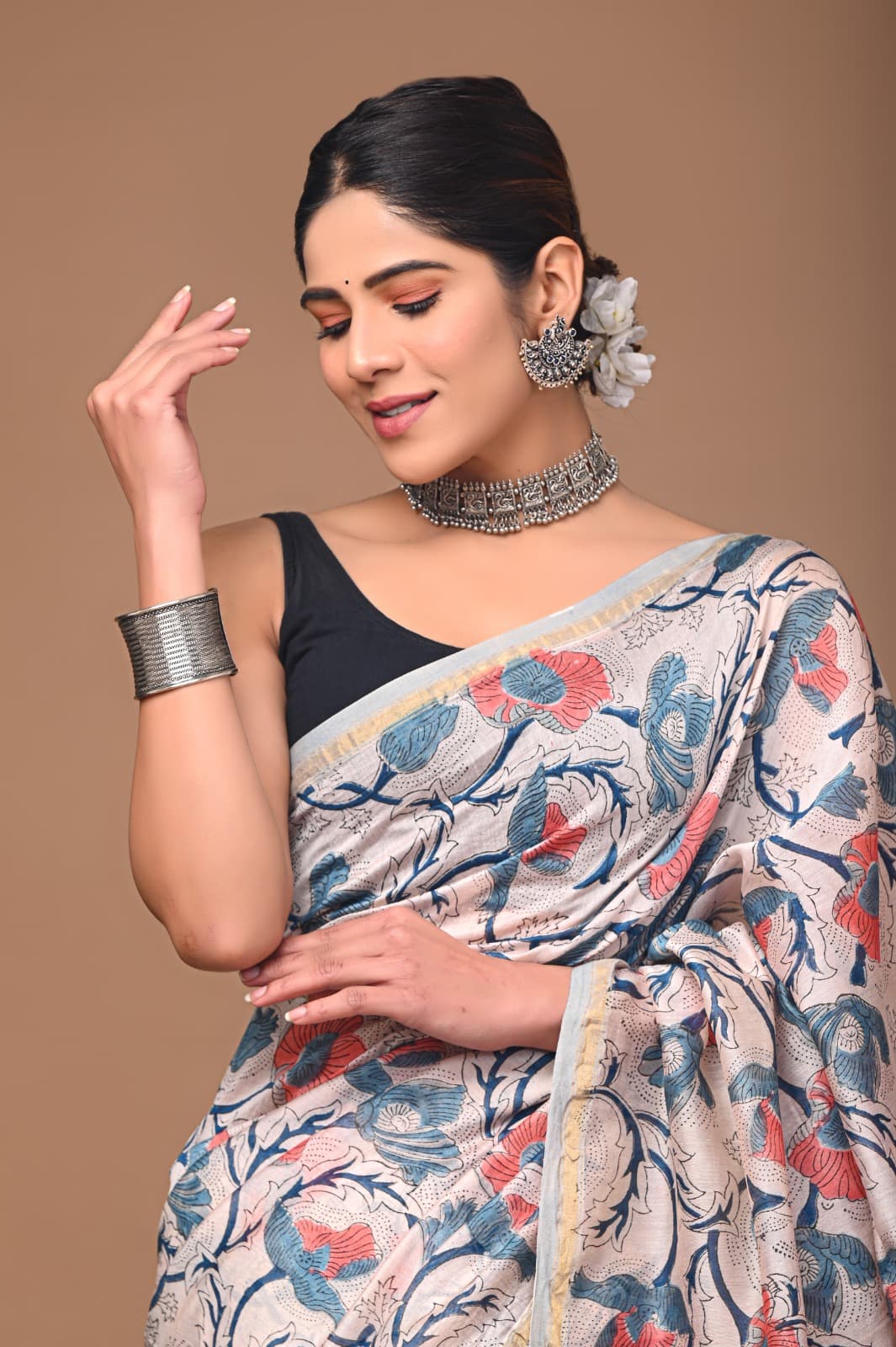 Designer Hand Block Print Chanderi Silk Saree