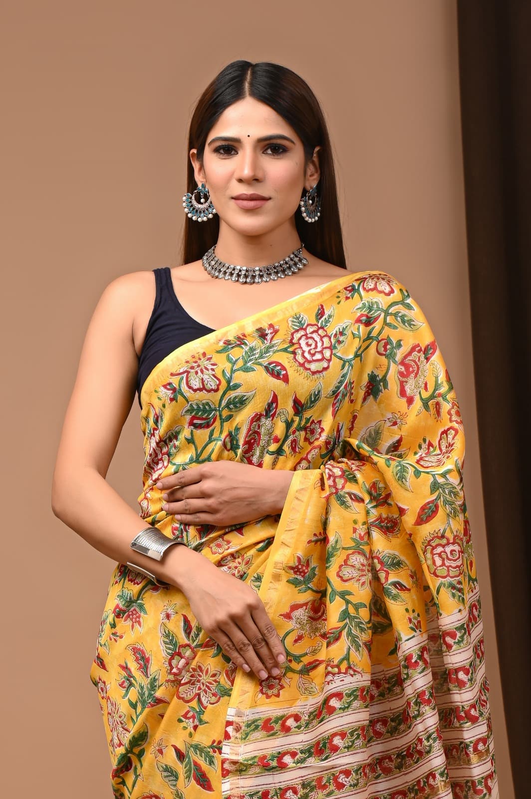 Designer Hand Block Print Chanderi Silk Saree