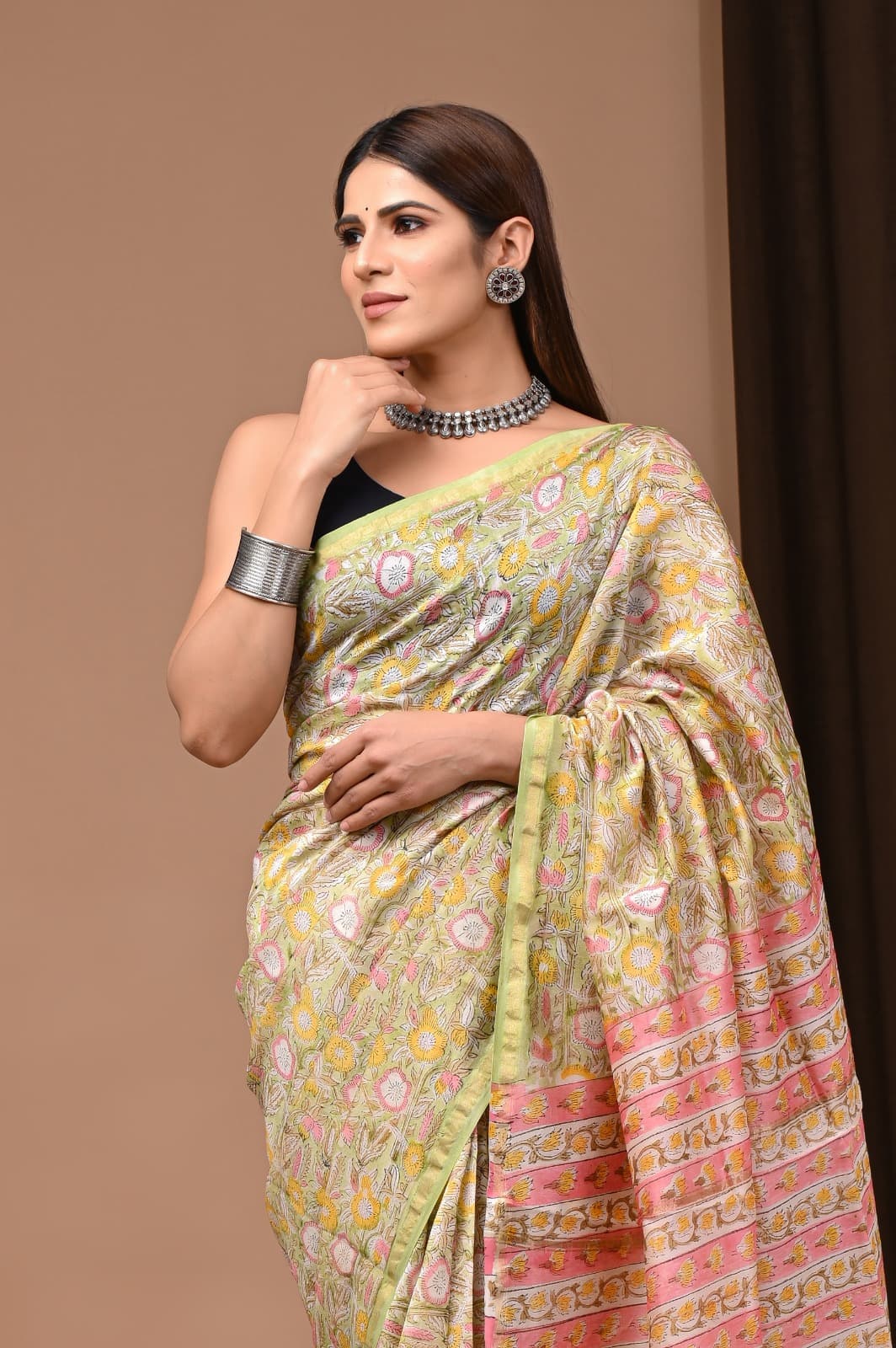 Designer Hand Block Print Chanderi Silk Saree