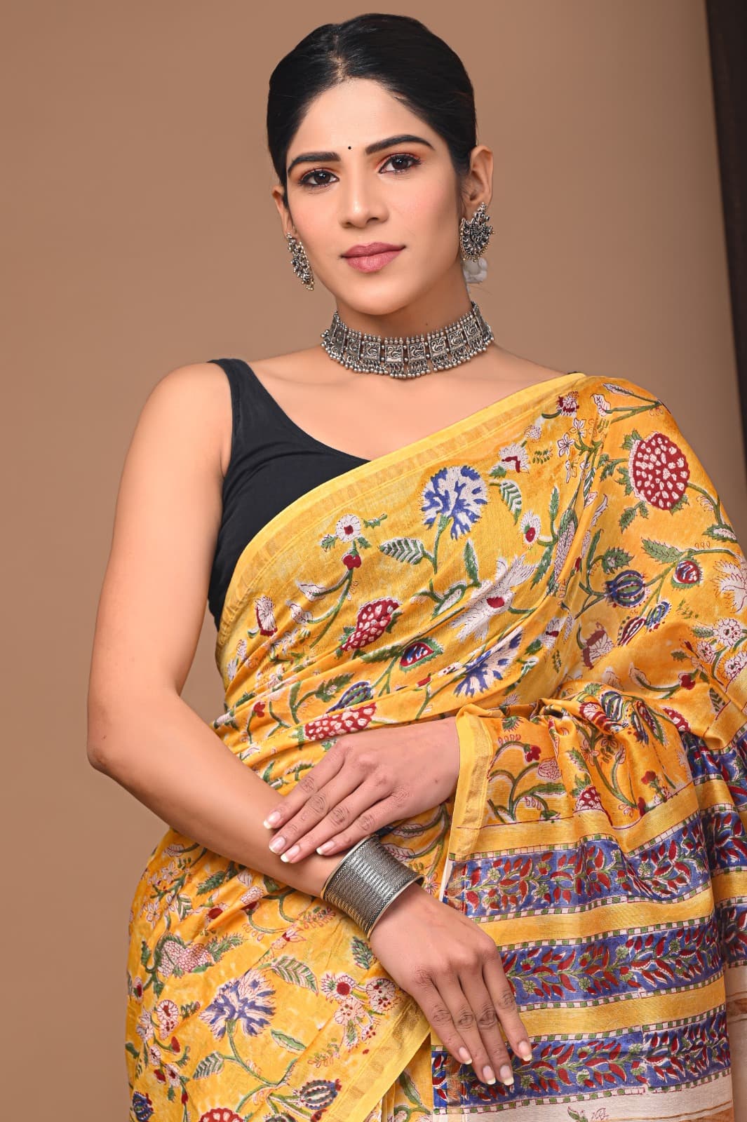 Designer Hand Block Print Chanderi Silk Saree