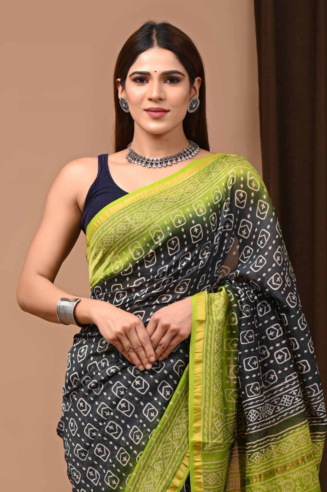 Designer Hand Block Print Chanderi Silk Saree