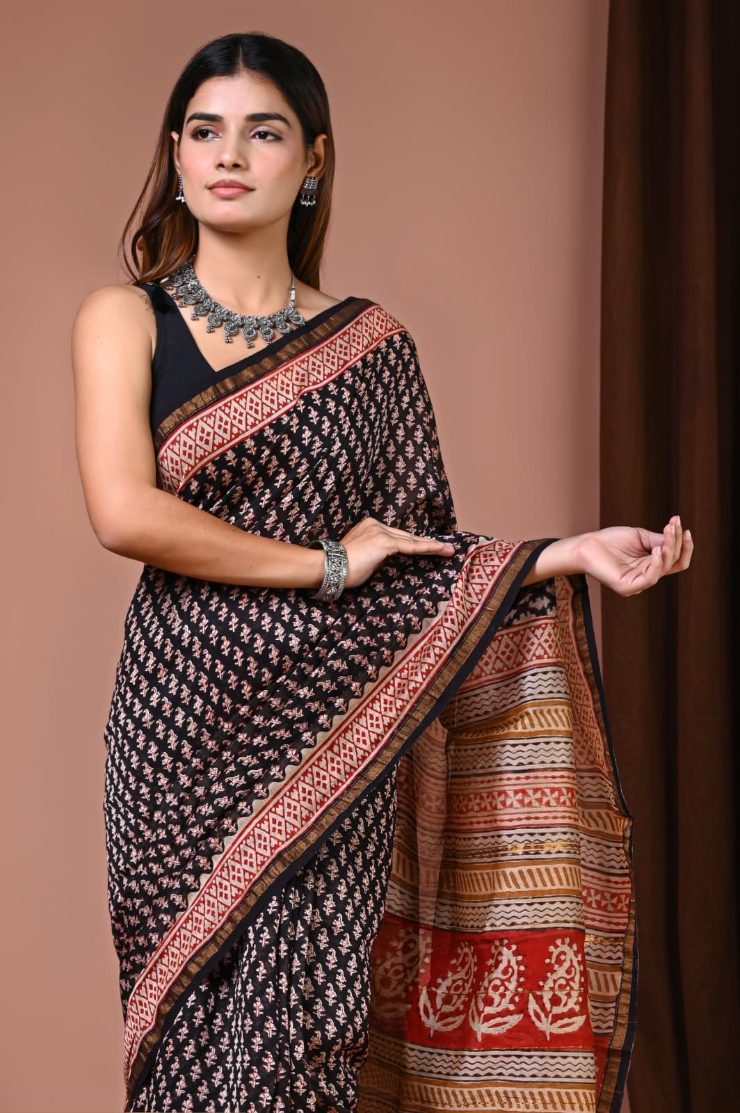 Designer Hand Block Print Chanderi Silk Saree