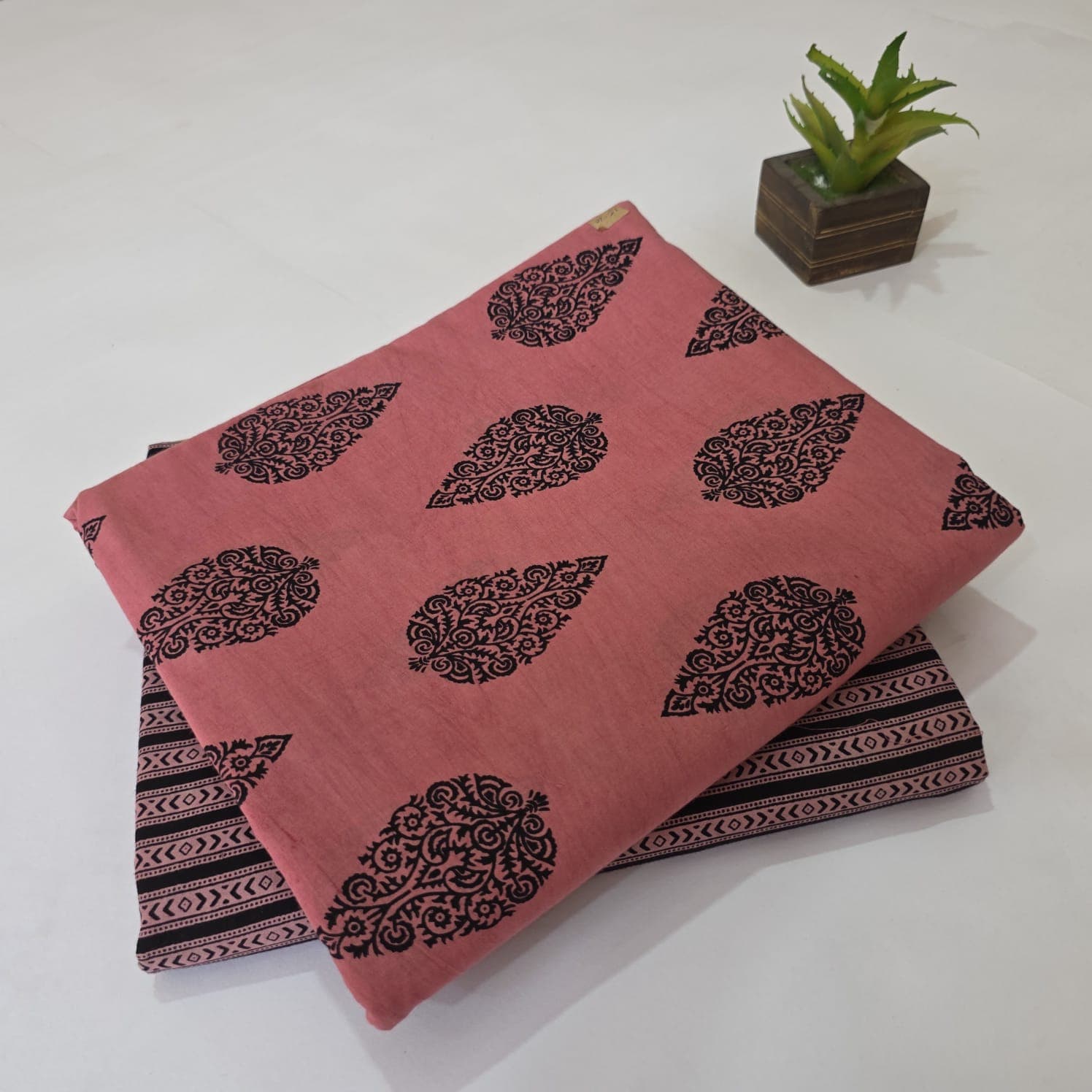 Elegant Hand Block Printed Cotton Suit Top And Bottom Set