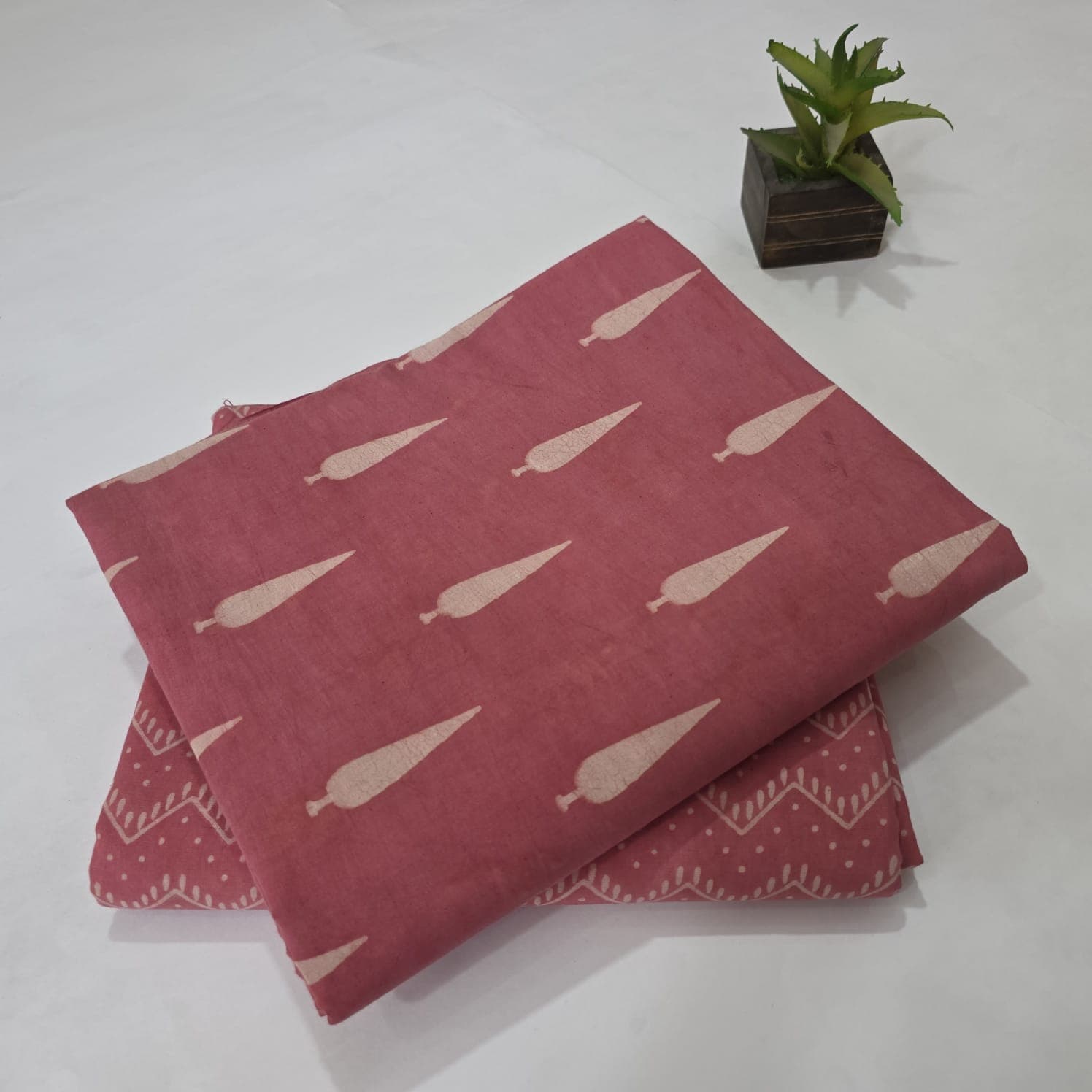 Elegant Hand Block Printed Cotton Suit Top And Bottom Set