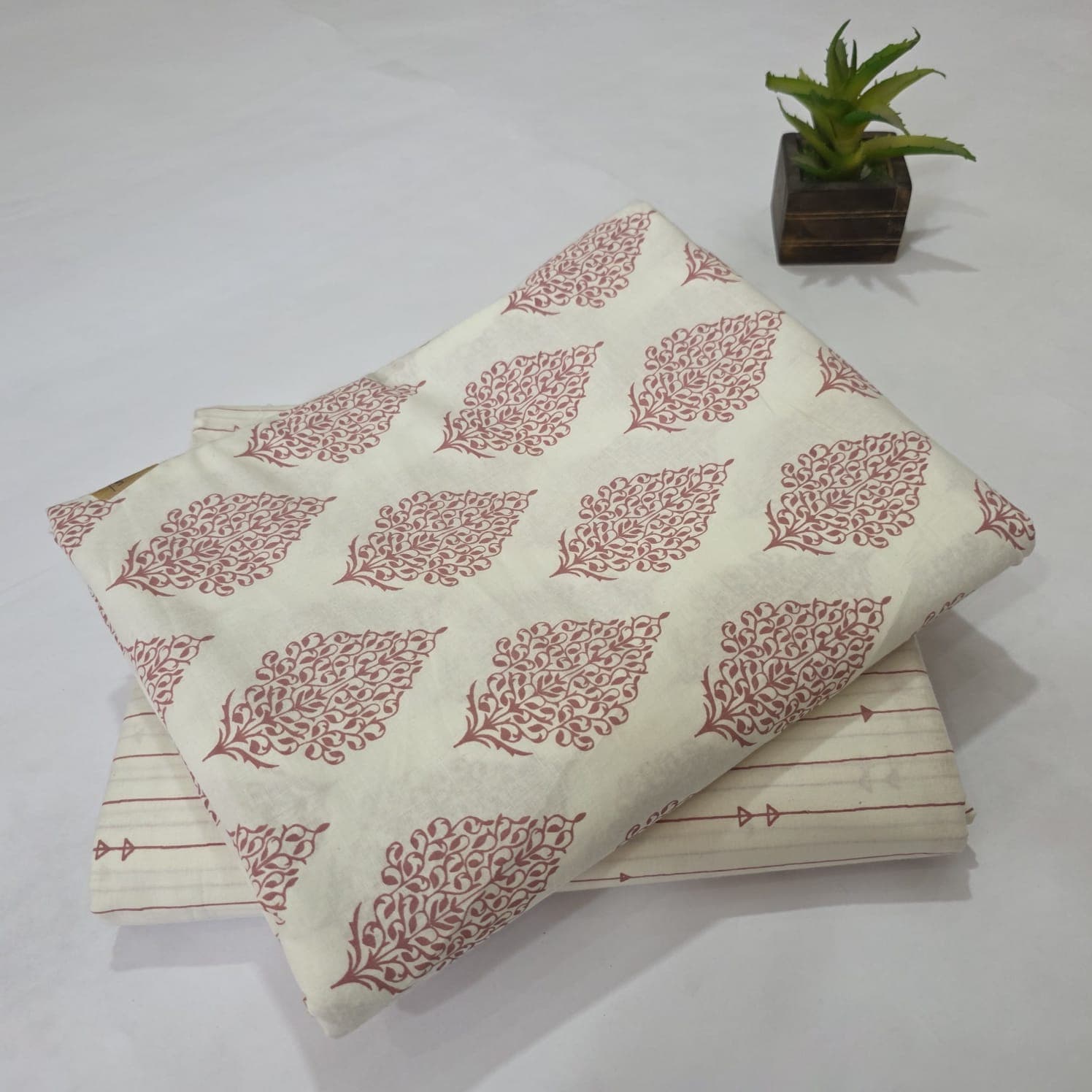 Elegant Hand Block Printed Cotton Suit Top And Bottom Set