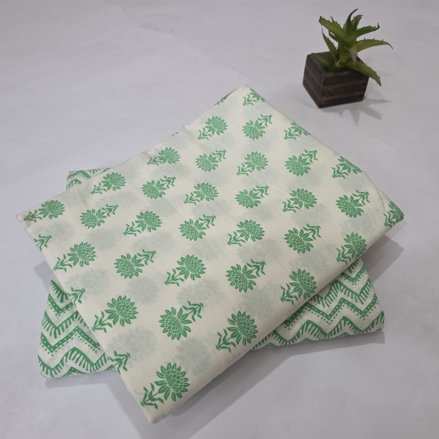Elegant Hand Block Printed Cotton Suit Top And Bottom Set