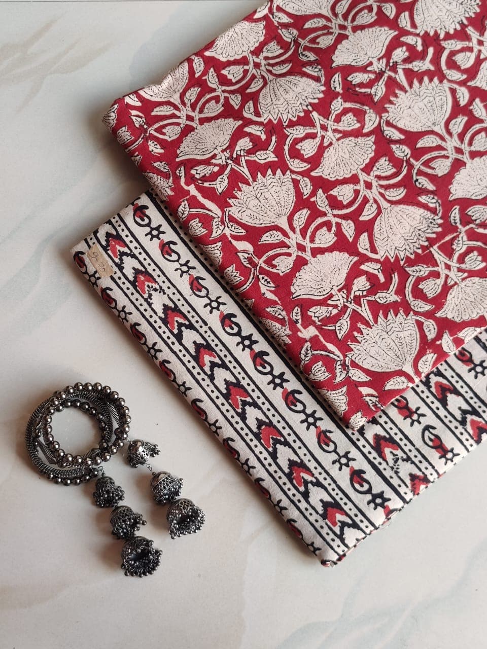 Elegant Hand Block Printed Cotton Suit Top And Bottom Set