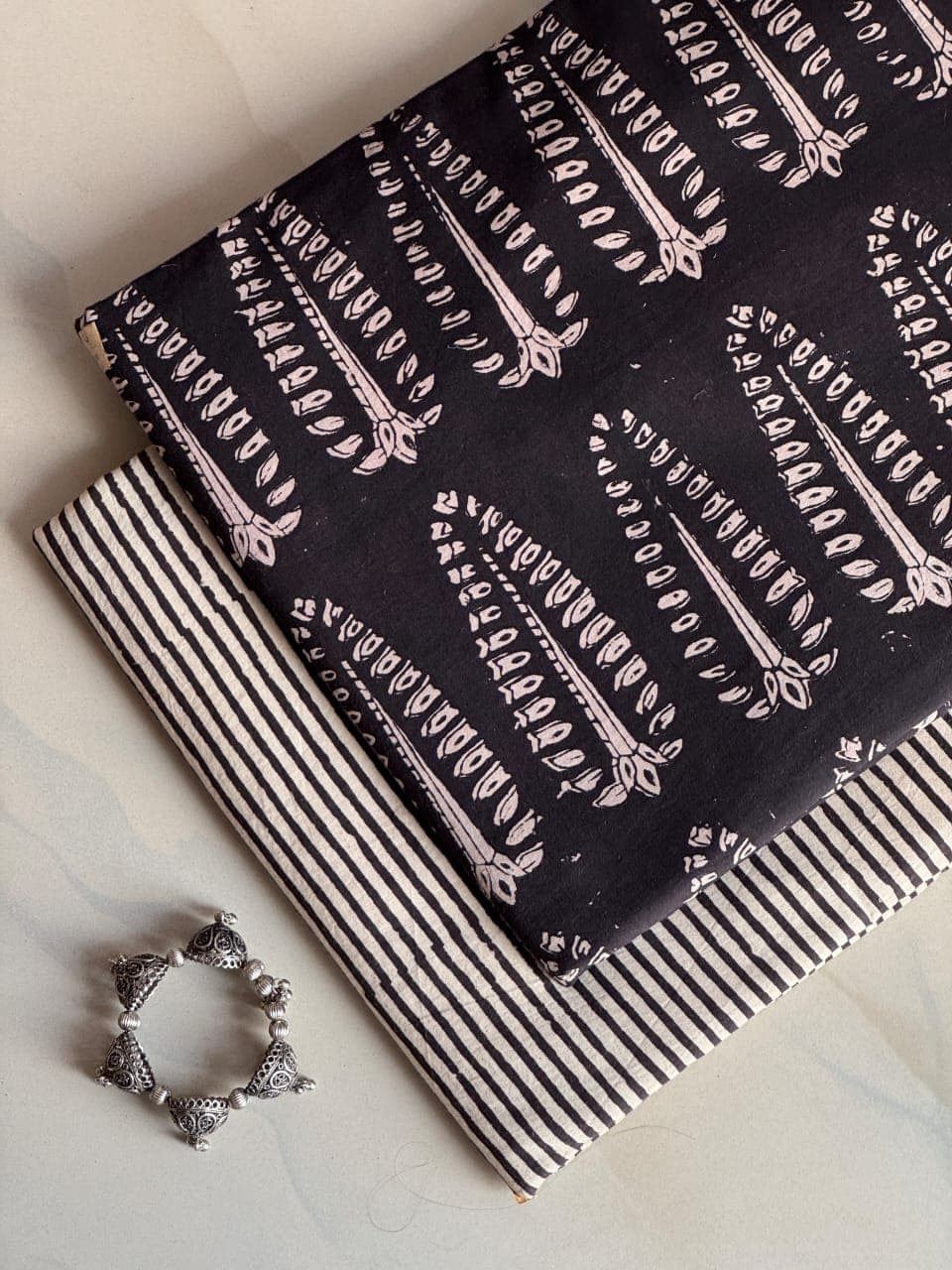 Elegant Hand Block Printed Cotton Suit Top And Bottom Set