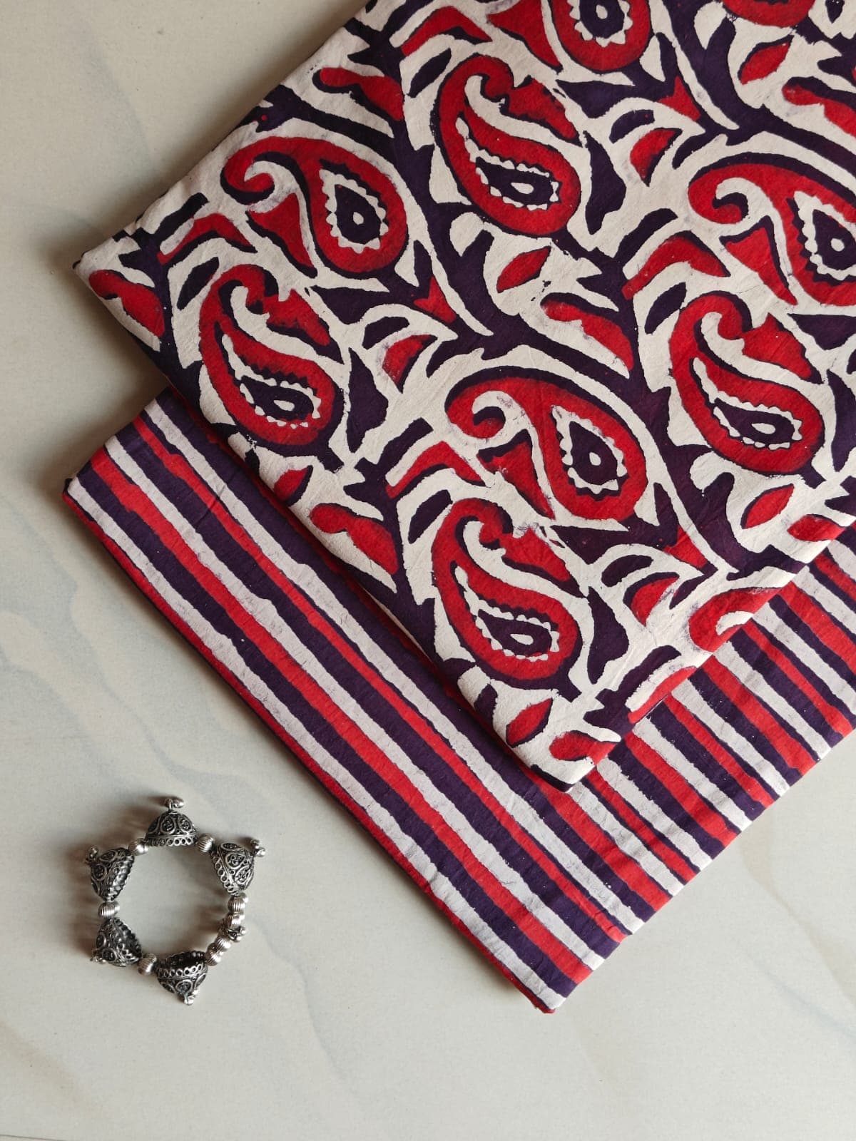 Elegant Hand Block Printed Cotton Suit Top And Bottom Set