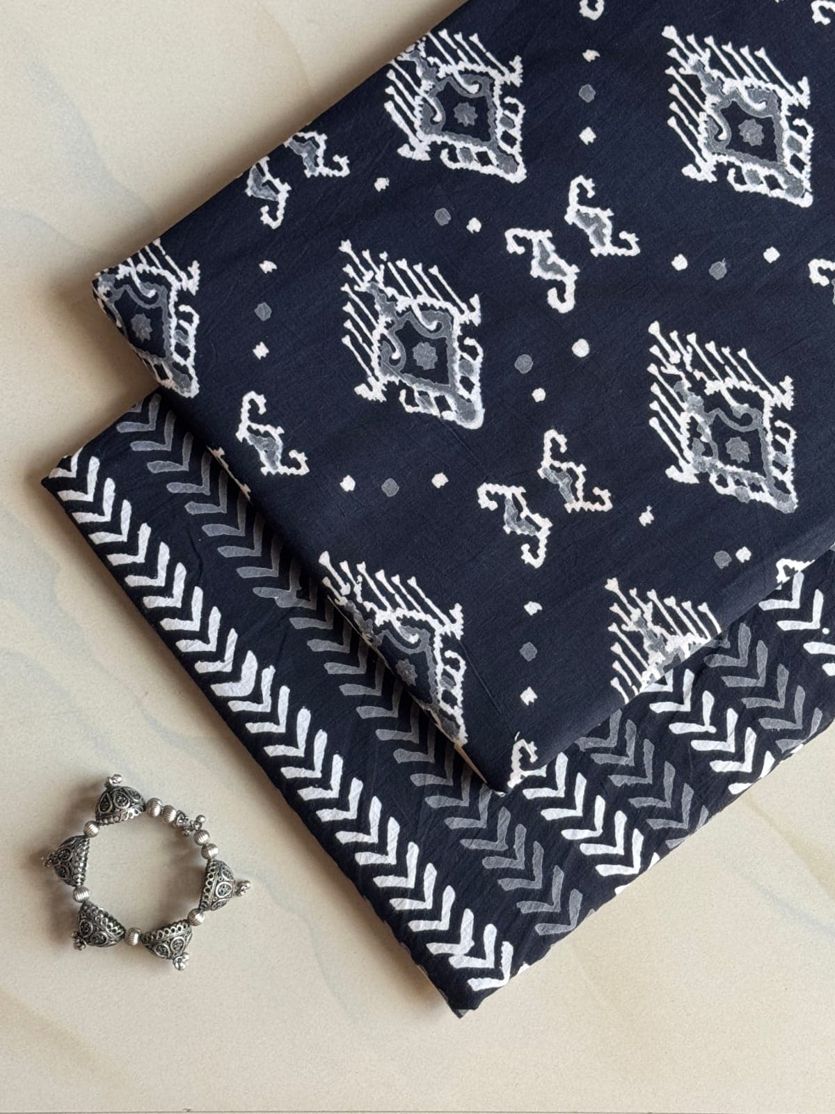 Elegant Hand Block Printed Cotton Suit Top And Bottom Set