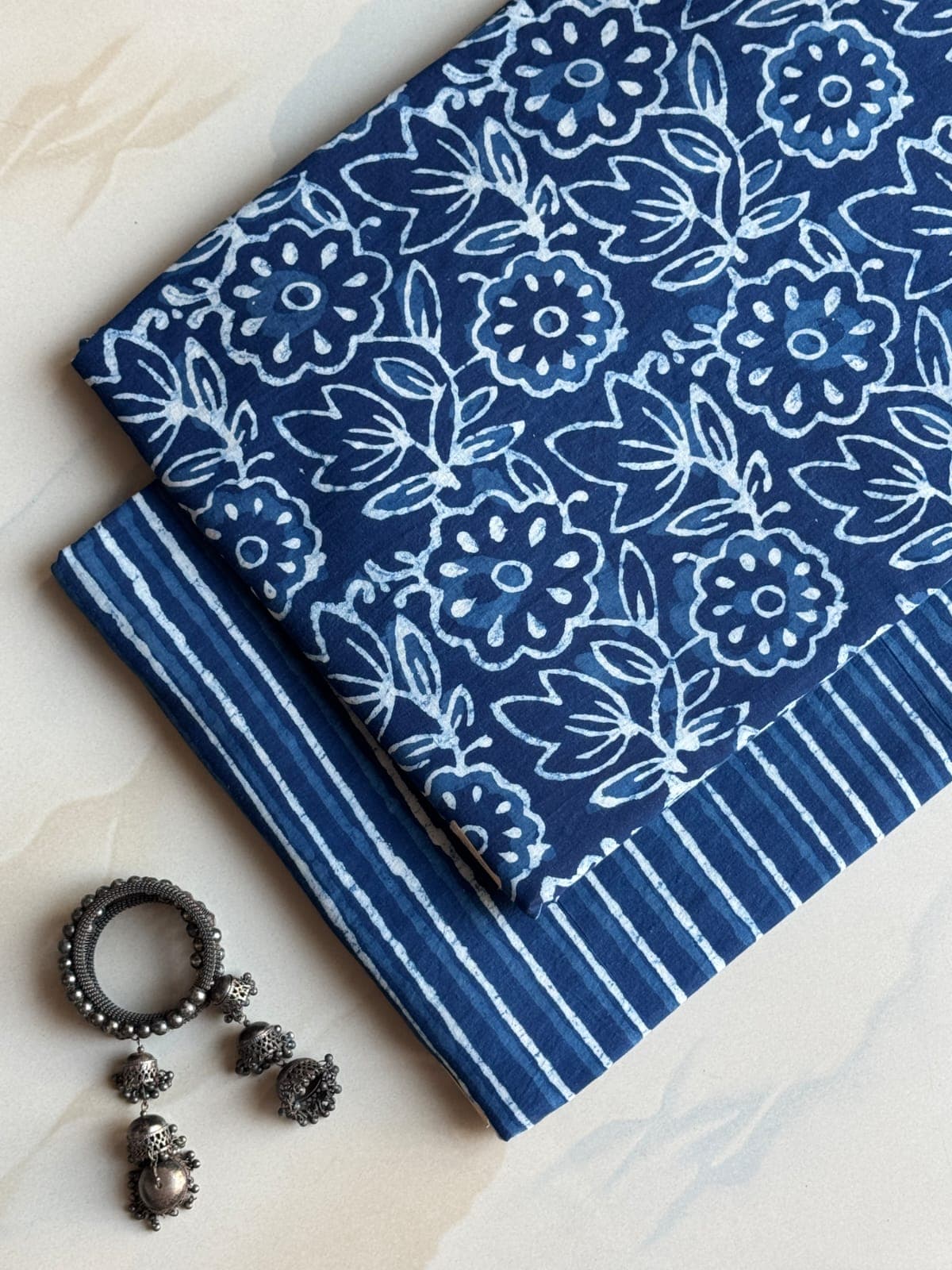 Elegant Hand Block Printed Cotton Suit Top And Bottom Set