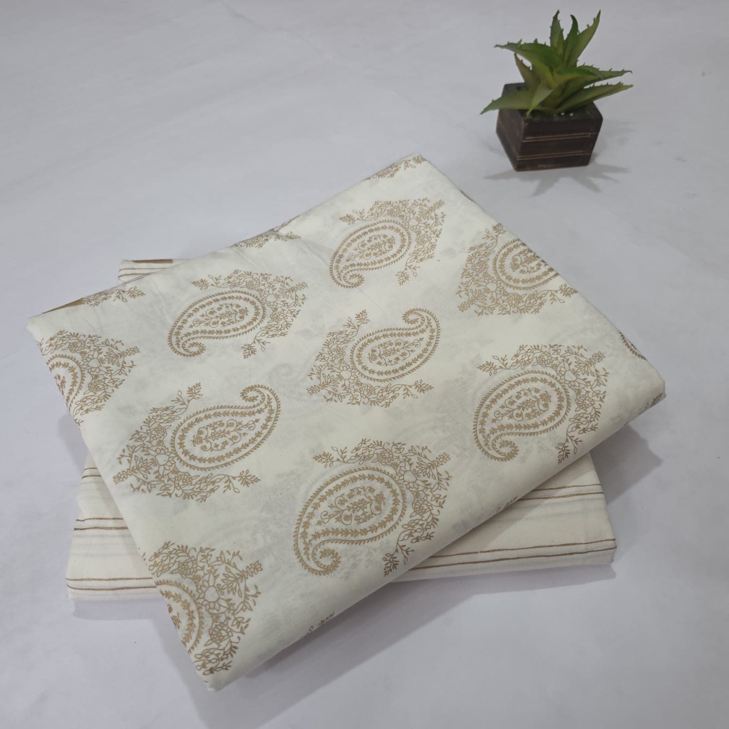 Elegant Hand Block Printed Cotton Suit Top And Bottom Set