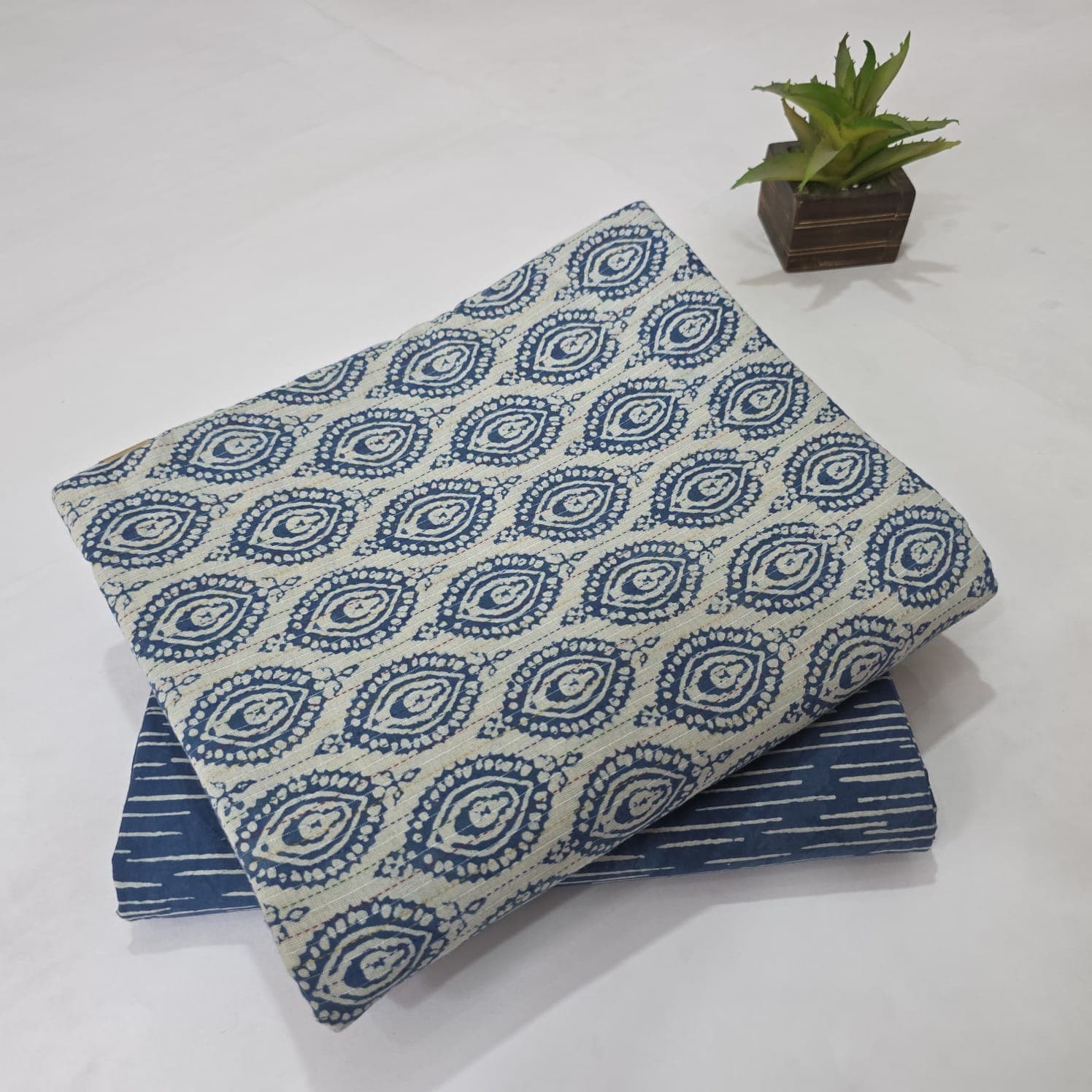 Elegant Hand Block Printed Cotton Suit Top And Bottom Set