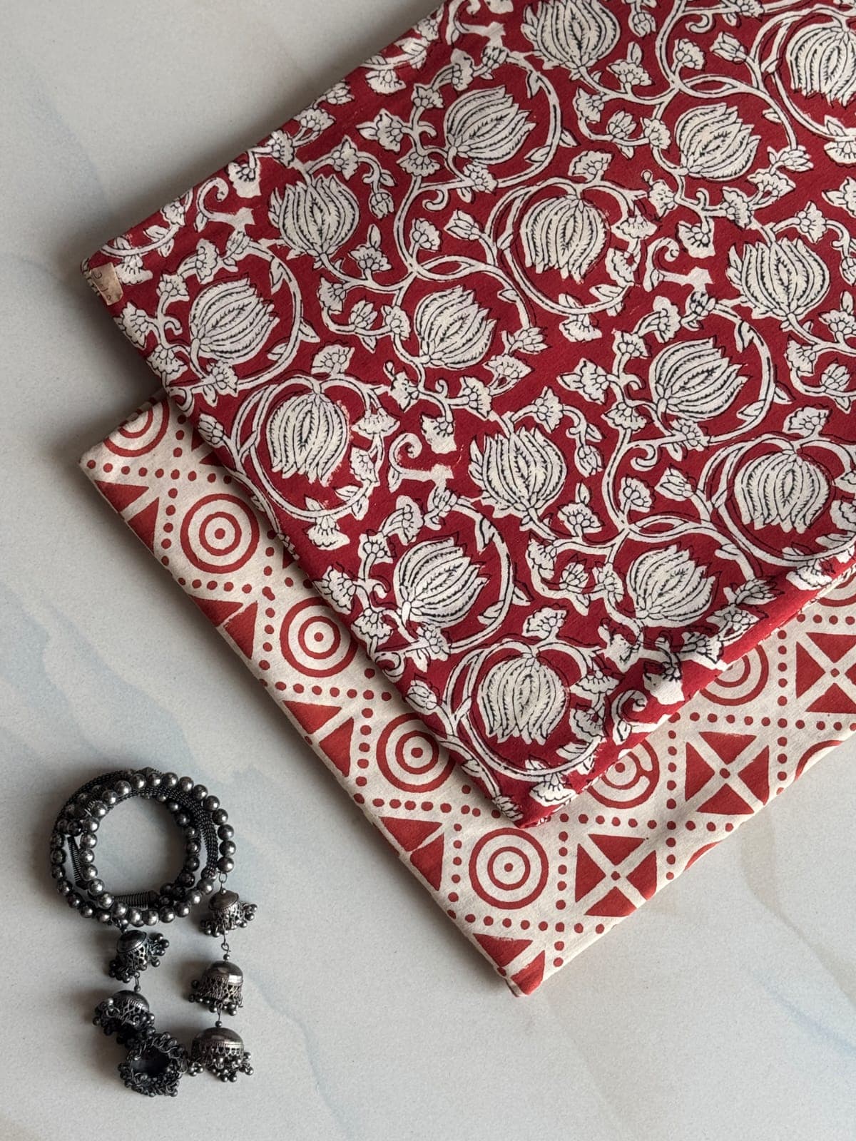 Elegant Hand Block Printed Cotton Suit Top And Bottom Set