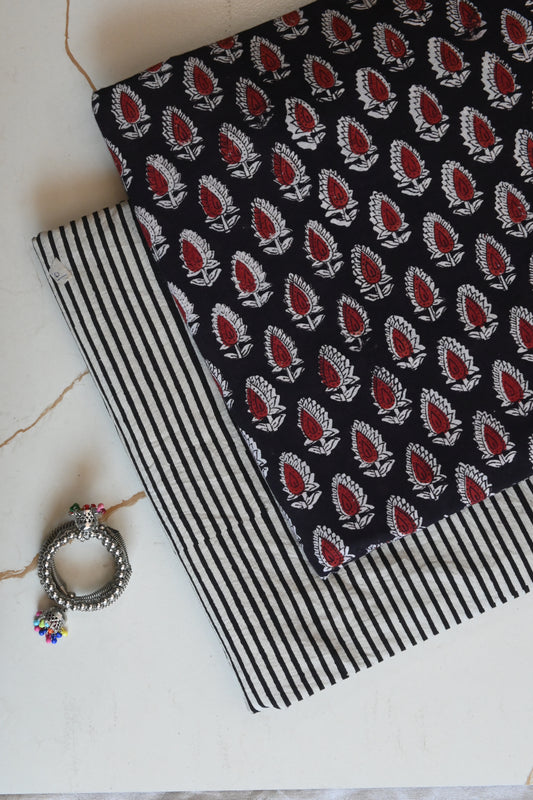 Premium Hand Block Printed Cotton Suit Top And Bottom Set