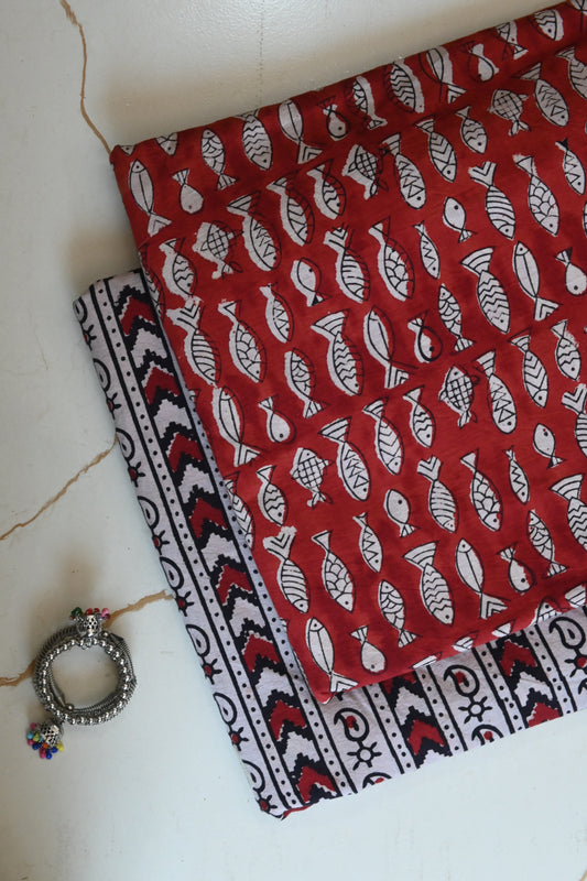 Premium Hand Block Printed Cotton Suit Top And Bottom Set