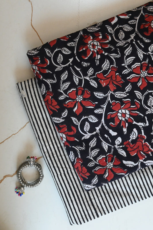 Premium Hand Block Printed Cotton Suit Top And Bottom Set