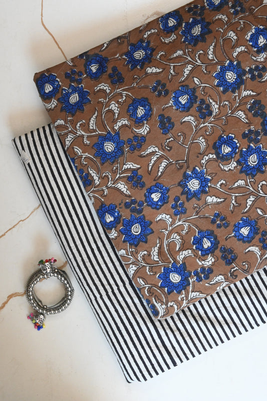 Premium Hand Block Printed Cotton Suit Top And Bottom Set