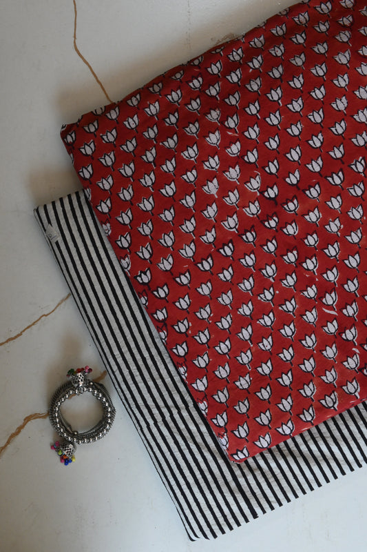 Premium Hand Block Printed Cotton Suit Top And Bottom Set