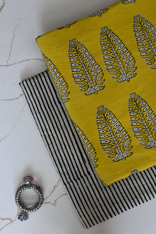 Premium Hand Block Printed Cotton Suit Top And Bottom Set