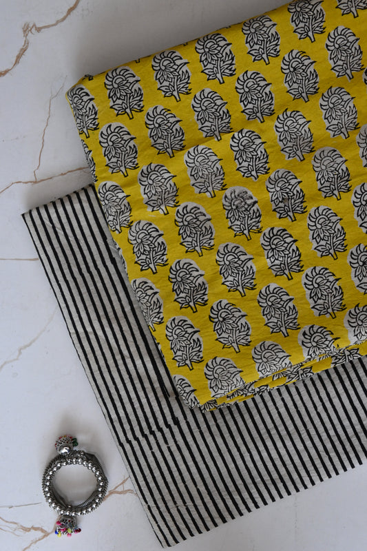 Premium Hand Block Printed Cotton Suit Top And Bottom Set