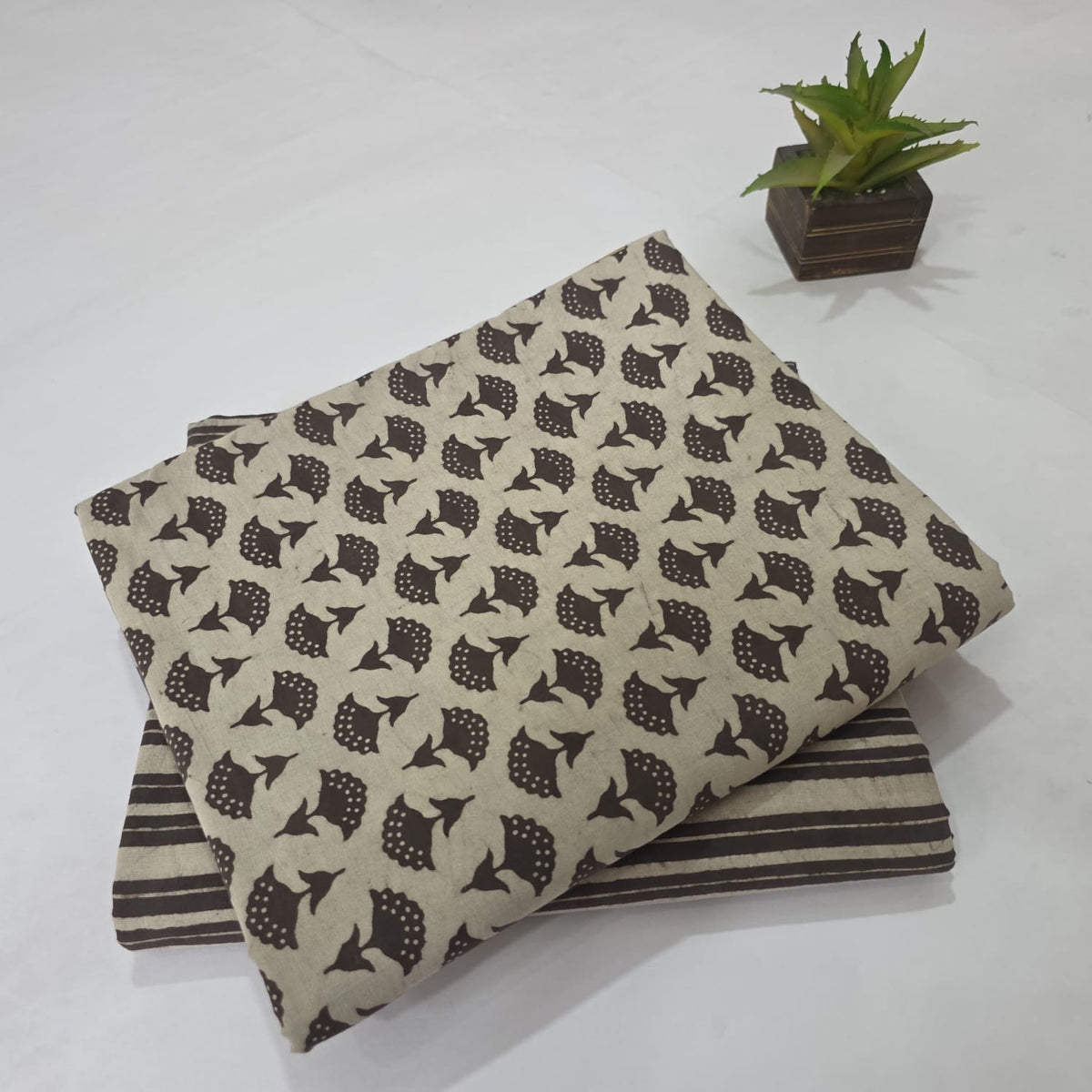 Premium Hand Block Printed Cotton Suit Top And Bottom Set