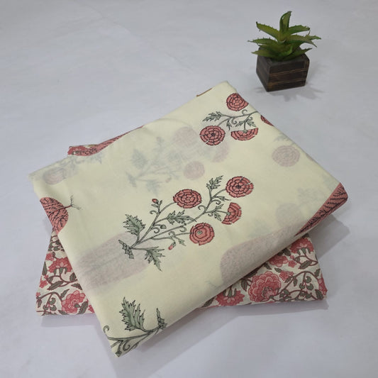 Premium Hand Block Printed Cotton Suit Top And Bottom Set