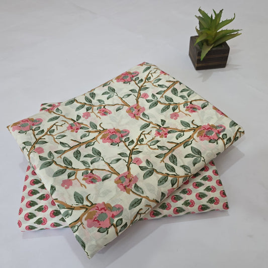 Premium Hand Block Printed Cotton Suit Top And Bottom Set