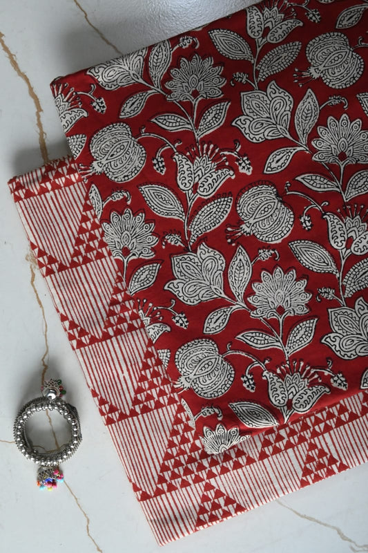 Premium Hand Block Printed Cotton Suit Top And Bottom Set