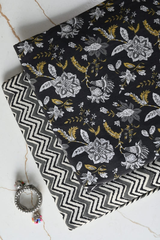 Premium Hand Block Printed Cotton Suit Top And Bottom Set