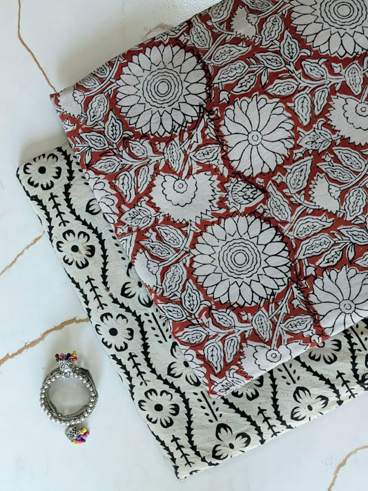 Premium Hand Block Printed Cotton Suit Top And Bottom Set