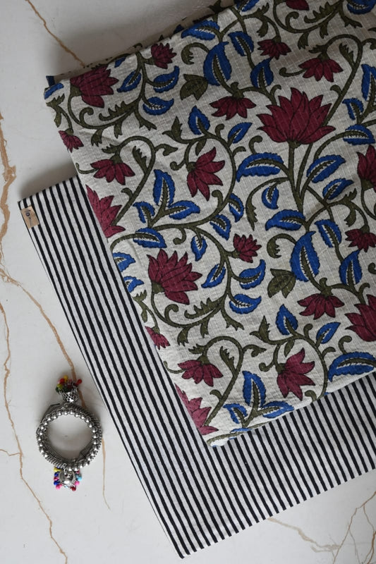Premium Hand Block Printed Cotton Suit Top And Bottom Set
