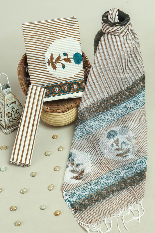 Pure Cotton Hand Block Printed Suit Set With Kota Doria Dupatta